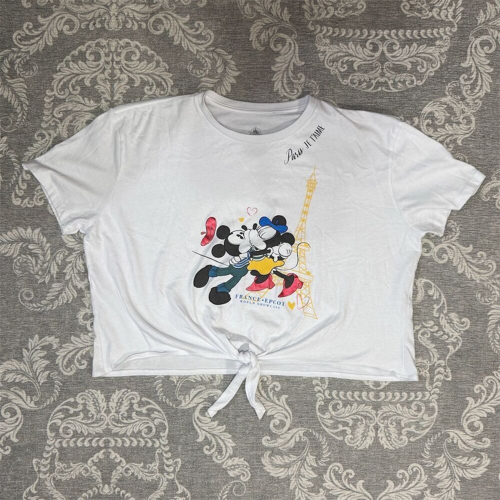 Disney Mickey & Minnie Paris Je T'aime Women's Crop Top 2XL White